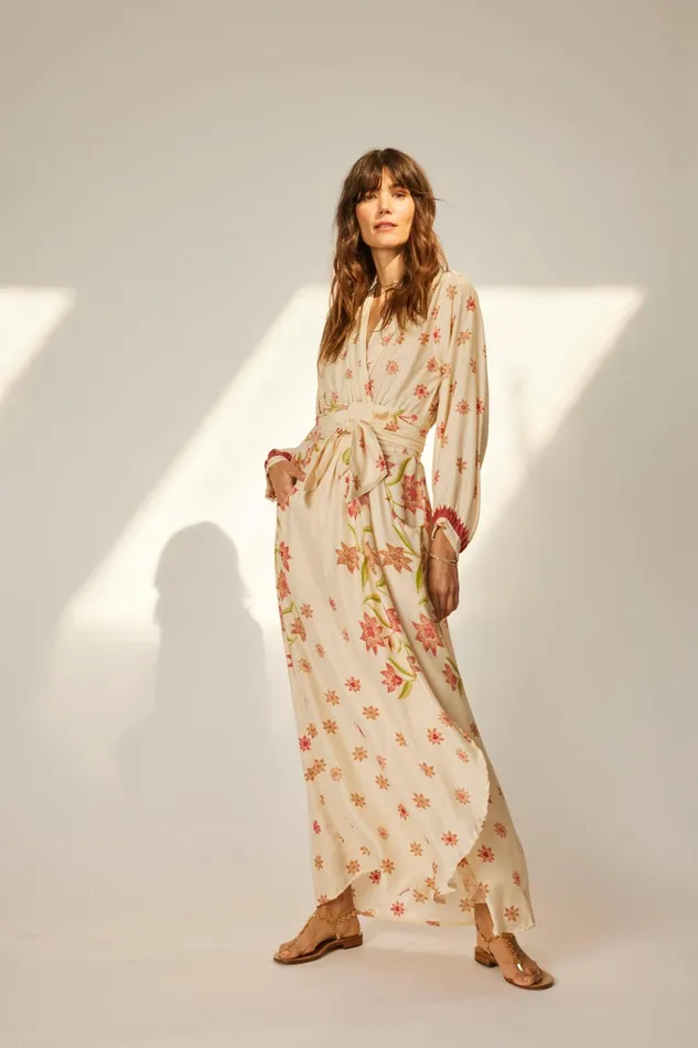 Nico LS Maxi With Sash Starflower Cream Women Natalie Martin Dresses