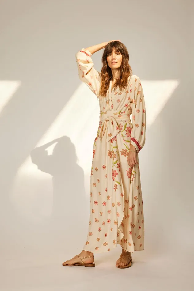 Nico LS Maxi With Sash Starflower Cream Women Natalie Martin Dresses