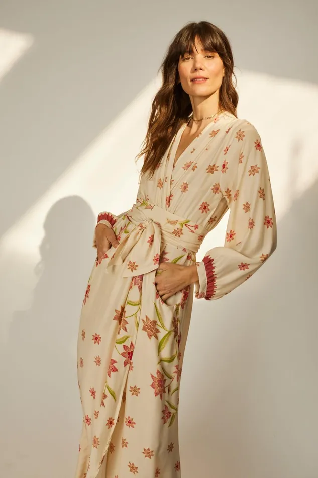 Nico LS Maxi With Sash Starflower Cream Women Natalie Martin Dresses