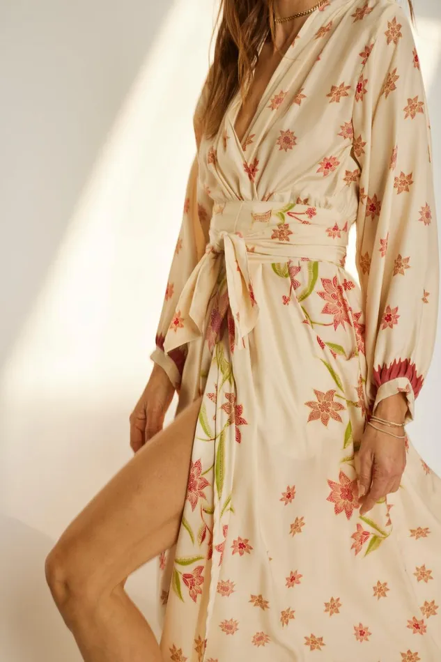 Nico LS Maxi With Sash Starflower Cream Women Natalie Martin Dresses