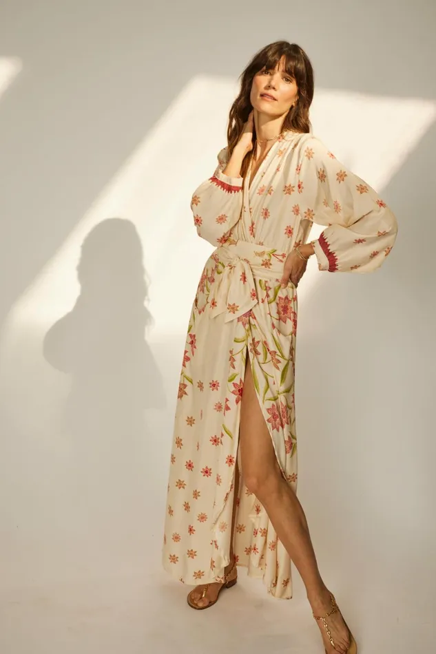 Nico LS Maxi With Sash Starflower Cream Women Natalie Martin Dresses