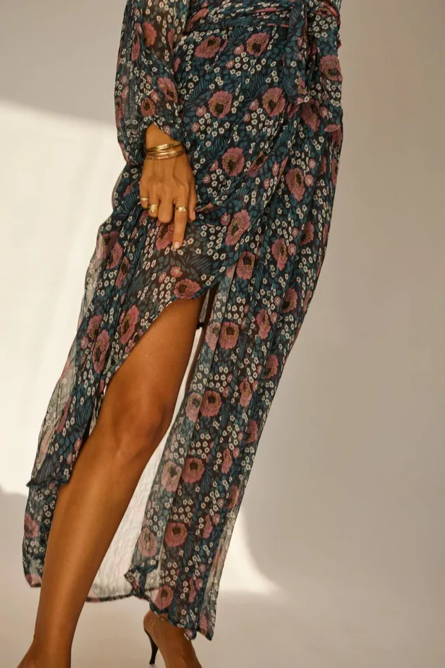 Nico LS Maxi With Sash Vintage Flowers Indigo Women Natalie Martin Dresses