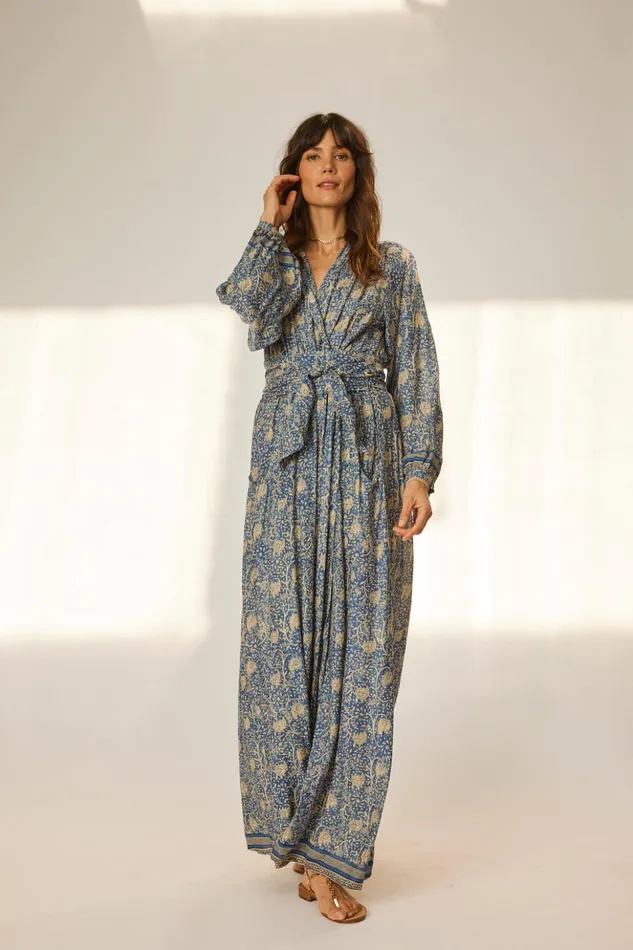 Nico LS Maxi With Sash Water Lily Blue Women Natalie Martin Dresses