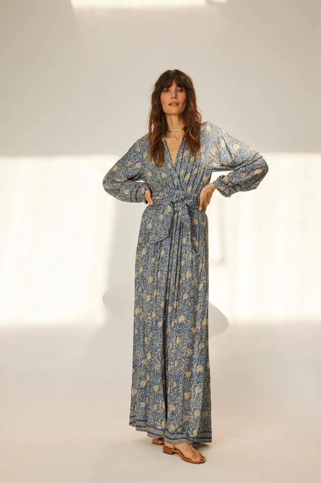Nico LS Maxi With Sash Water Lily Blue Women Natalie Martin Dresses