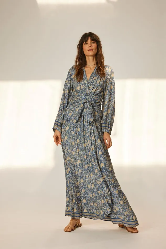 Nico LS Maxi With Sash Water Lily Blue Women Natalie Martin Dresses