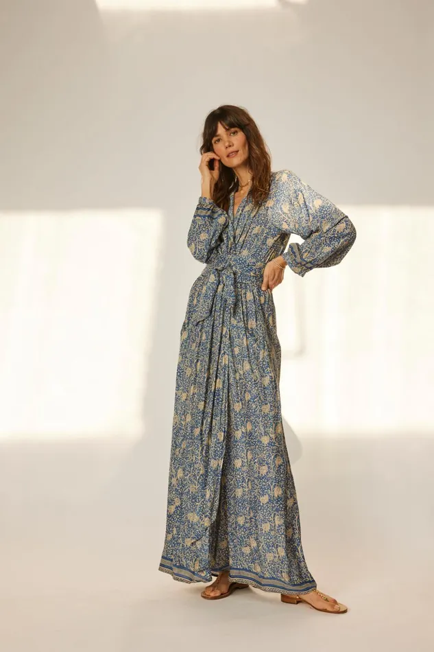 Nico LS Maxi With Sash Water Lily Blue Women Natalie Martin Dresses