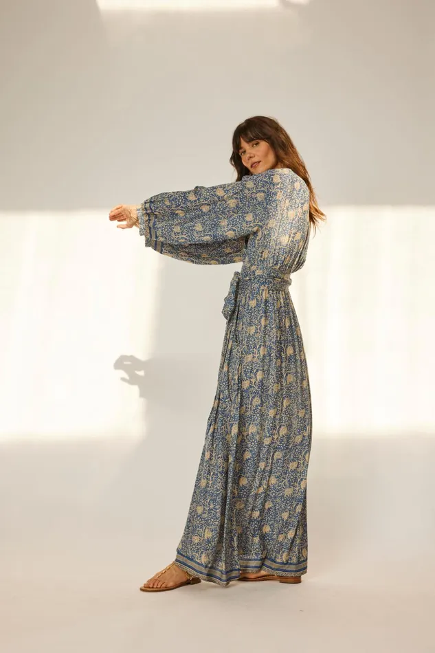 Nico LS Maxi With Sash Water Lily Blue Women Natalie Martin Dresses