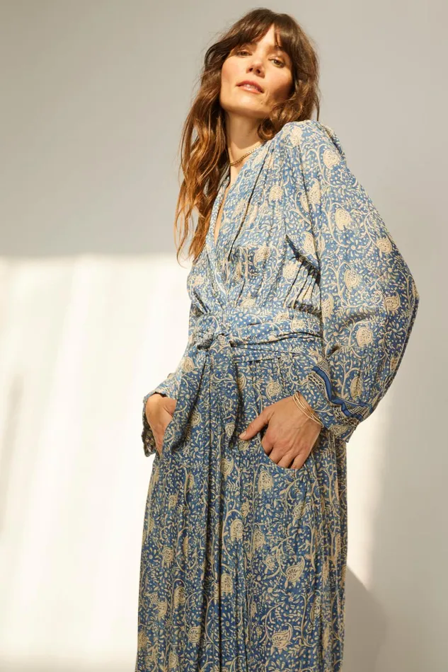 Nico LS Maxi With Sash Water Lily Blue Women Natalie Martin Dresses