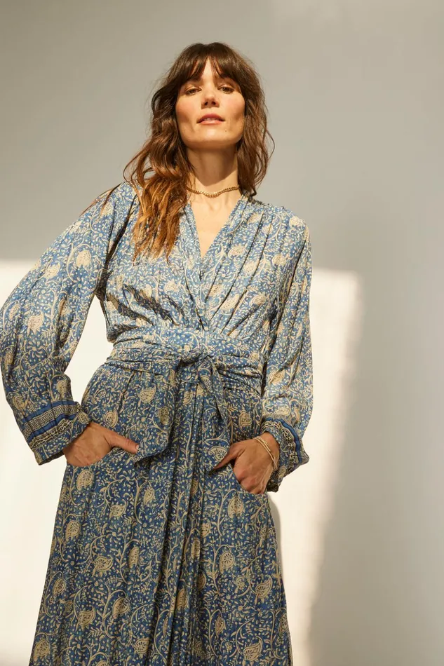 Nico LS Maxi With Sash Water Lily Blue Women Natalie Martin Dresses
