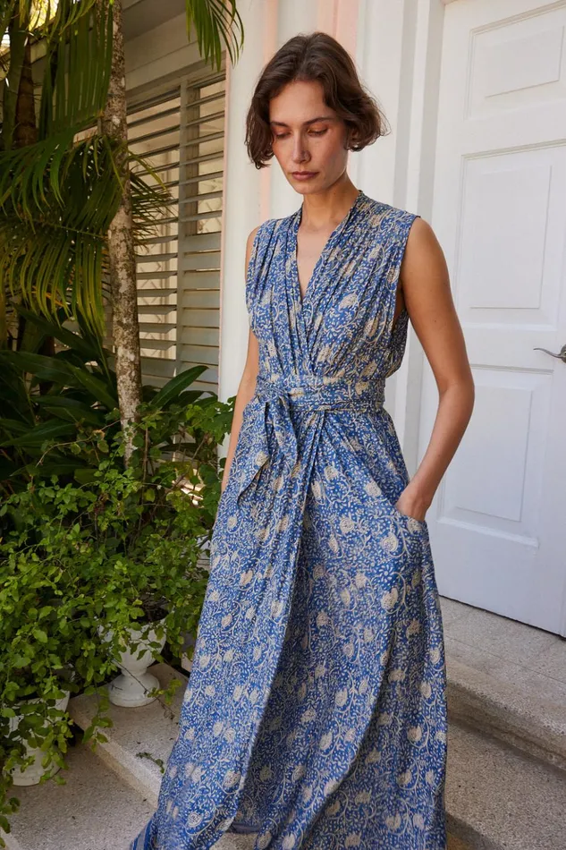 Nico Sleeveless Dress Water Lily Blue Women Natalie Martin Dresses
