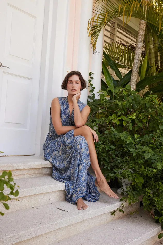 Nico Sleeveless Dress Water Lily Blue Women Natalie Martin Dresses