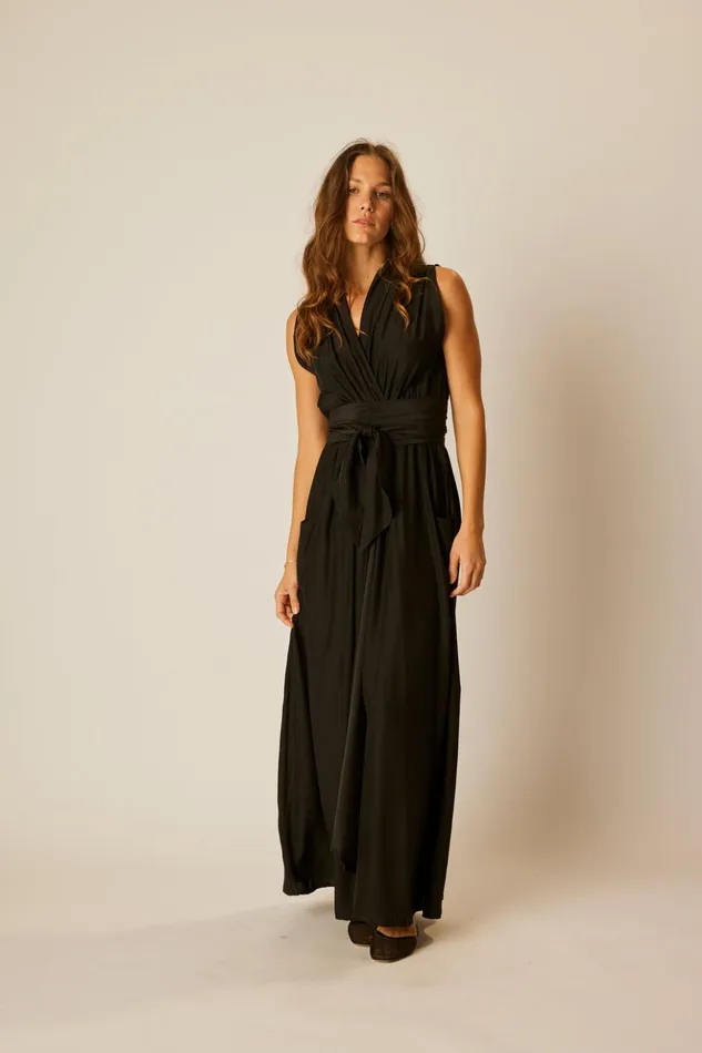 Nico Sleeveless Maxi Black Silk Women Natalie Martin Dresses