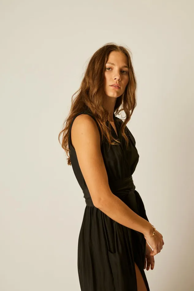 Nico Sleeveless Maxi Black Silk Women Natalie Martin Dresses