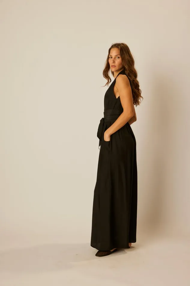 Nico Sleeveless Maxi Black Silk Women Natalie Martin Dresses