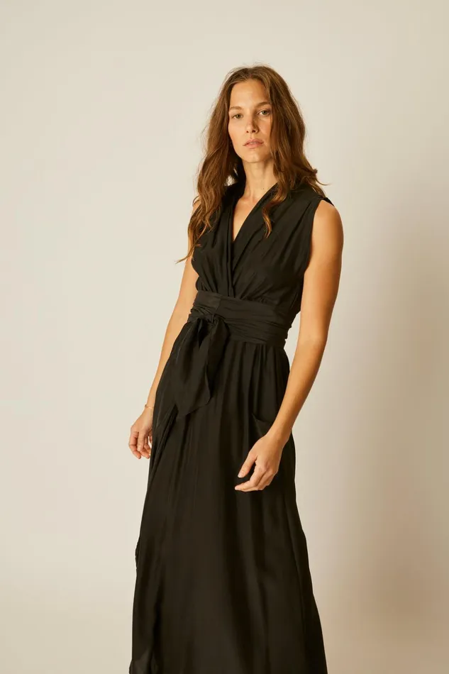 Nico Sleeveless Maxi Black Silk Women Natalie Martin Dresses