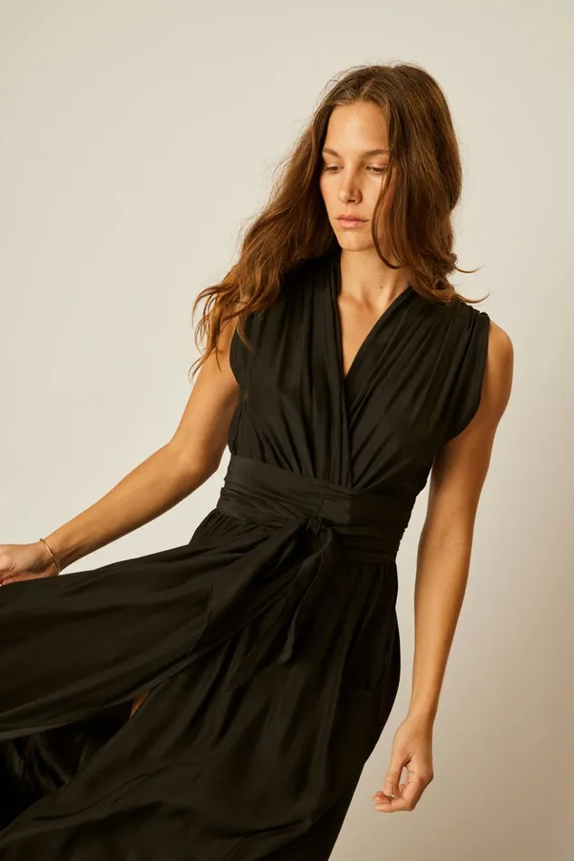 Nico Sleeveless Maxi Black Silk Women Natalie Martin Dresses