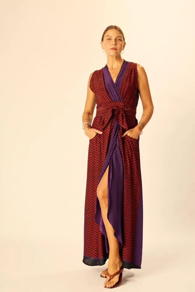 Nico Sleeveless Maxi Block Zigzag Aubergine Women Natalie Martin Dresses
