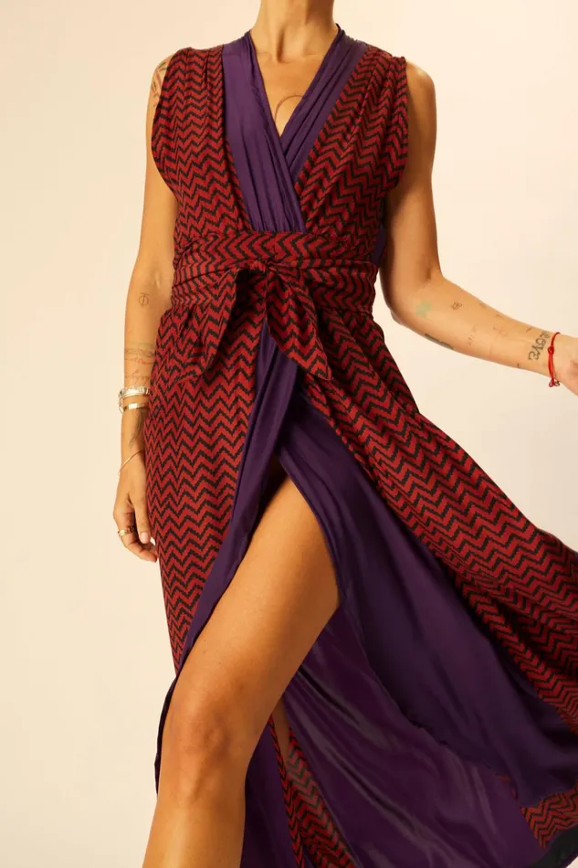 Nico Sleeveless Maxi Block Zigzag Aubergine Women Natalie Martin Dresses