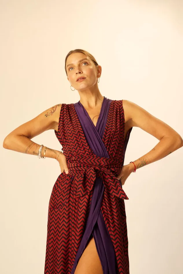 Nico Sleeveless Maxi Block Zigzag Aubergine Women Natalie Martin Dresses
