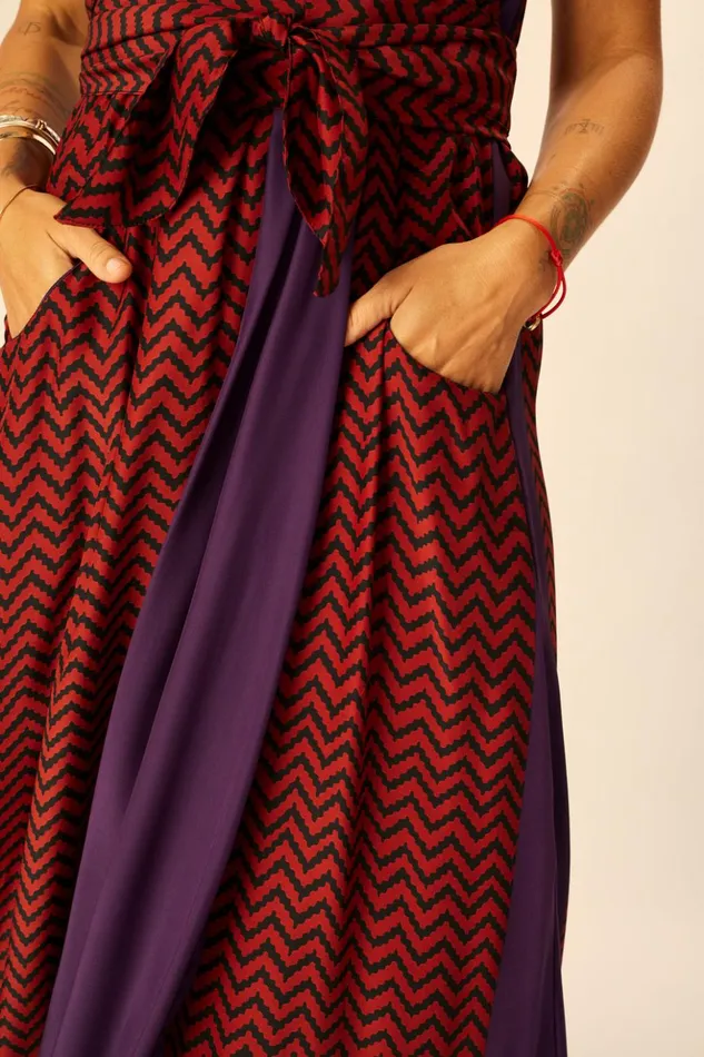 Nico Sleeveless Maxi Block Zigzag Aubergine Women Natalie Martin Dresses