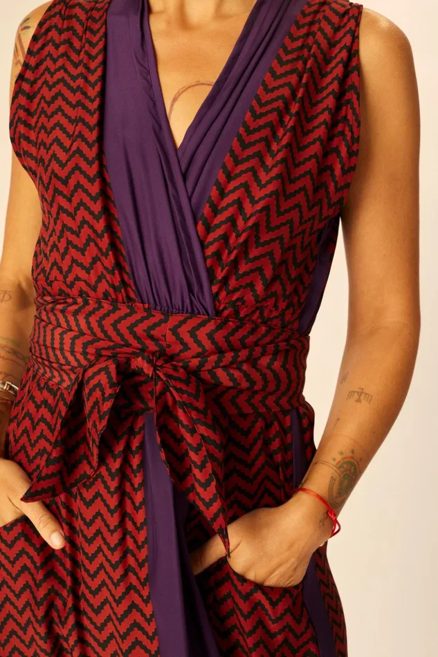 Nico Sleeveless Maxi Block Zigzag Aubergine Women Natalie Martin Dresses