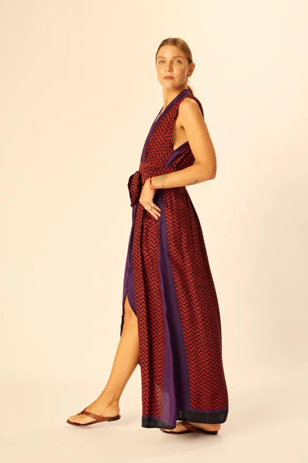 Nico Sleeveless Maxi Block Zigzag Aubergine Women Natalie Martin Dresses