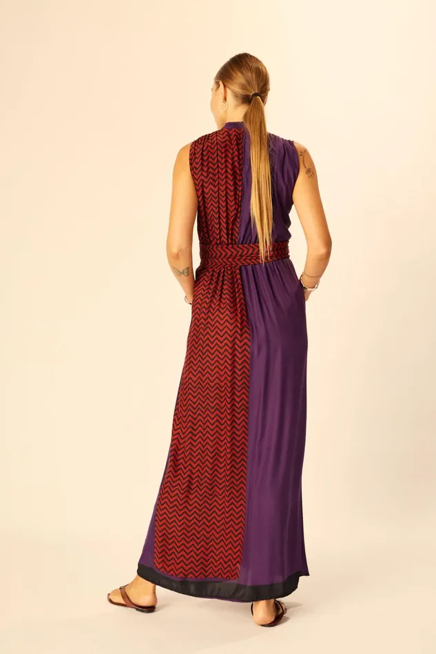 Nico Sleeveless Maxi Block Zigzag Aubergine Women Natalie Martin Dresses