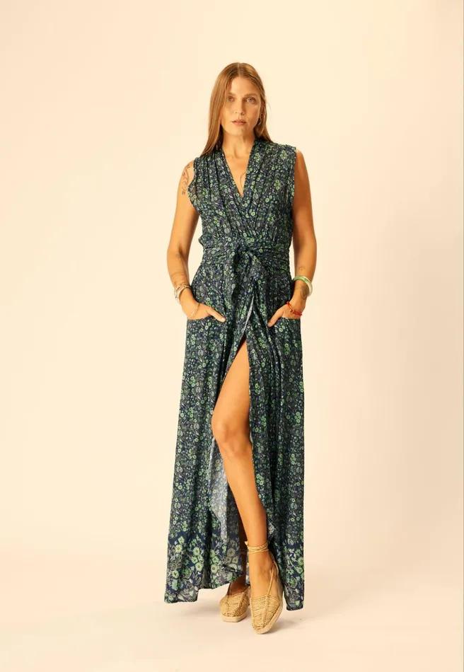 Nico Sleeveless Maxi Petite Fleur Marine Women Natalie Martin Dresses
