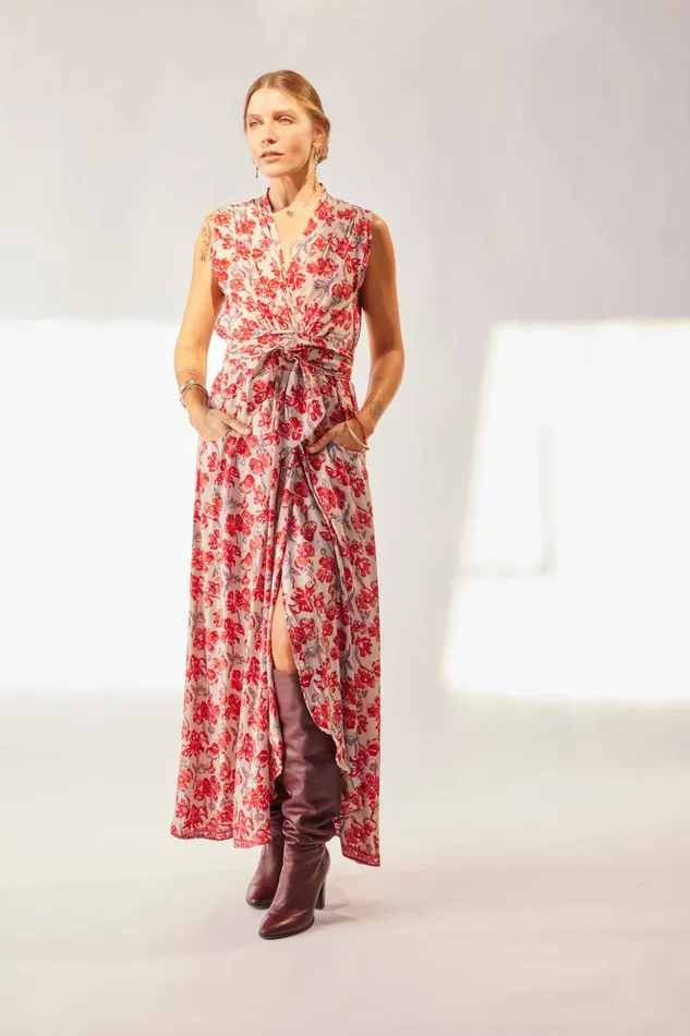 Nico Sleeveless Maxi Silk Watercolor Clementine Women Natalie Martin Dresses