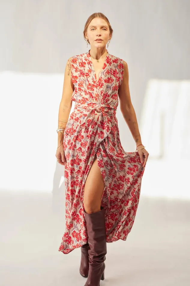 Nico Sleeveless Maxi Silk Watercolor Clementine Women Natalie Martin Dresses