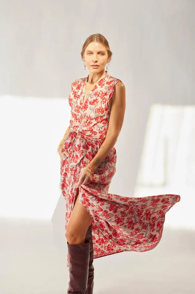 Nico Sleeveless Maxi Silk Watercolor Clementine Women Natalie Martin Dresses