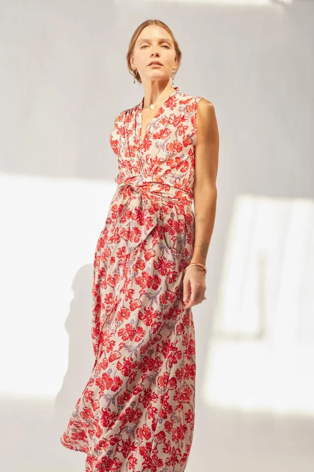 Nico Sleeveless Maxi Silk Watercolor Clementine Women Natalie Martin Dresses
