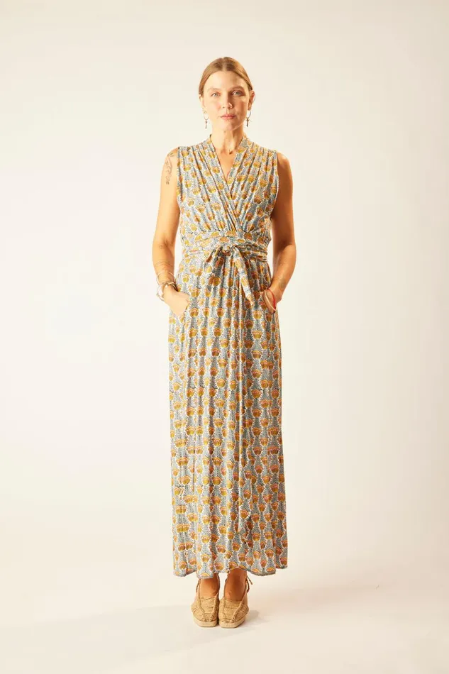 Nico Sleeveless Maxi Tulip Print French Blue Women Natalie Martin Dresses