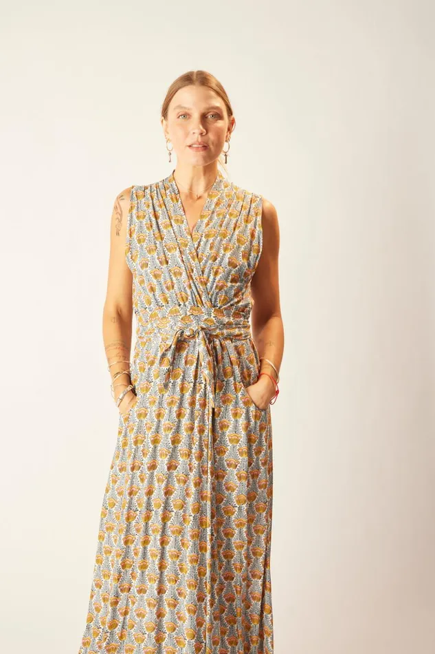 Nico Sleeveless Maxi Tulip Print French Blue Women Natalie Martin Dresses