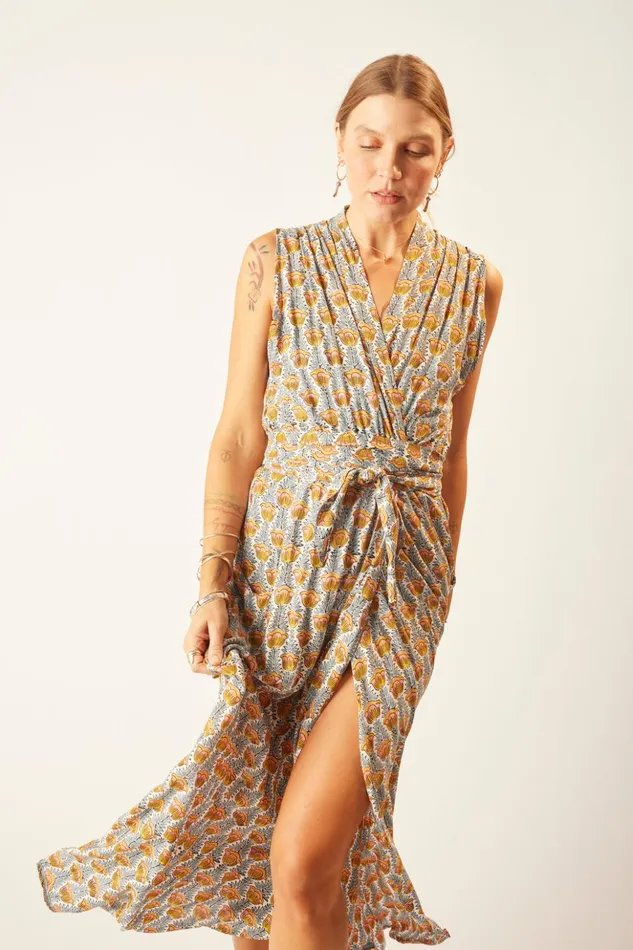 Nico Sleeveless Maxi Tulip Print French Blue Women Natalie Martin Dresses
