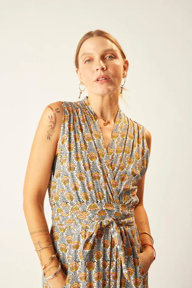 Nico Sleeveless Maxi Tulip Print French Blue Women Natalie Martin Dresses