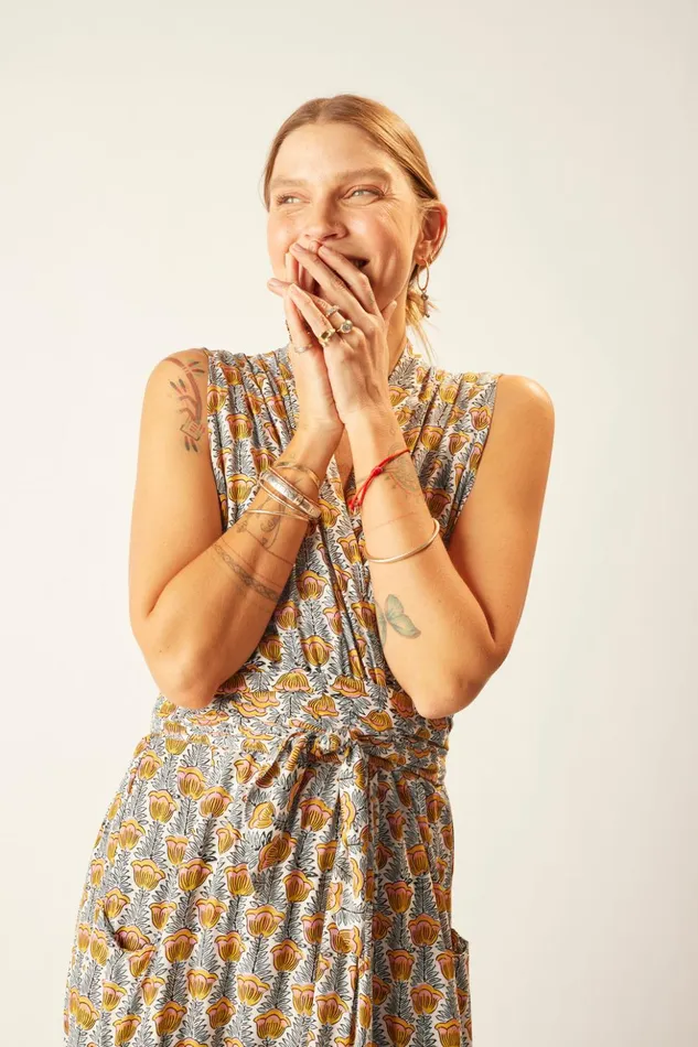 Nico Sleeveless Maxi Tulip Print French Blue Women Natalie Martin Dresses