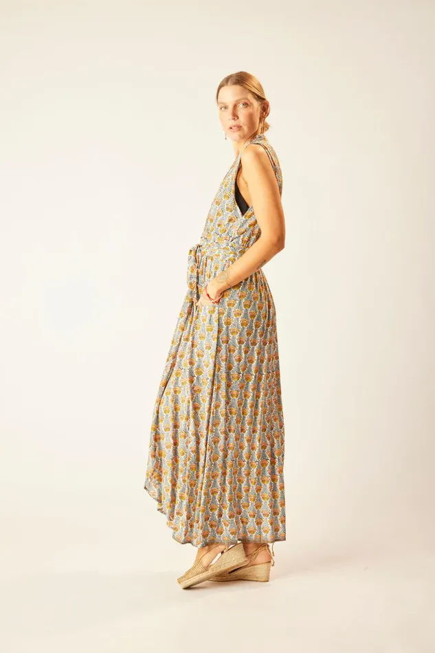 Nico Sleeveless Maxi Tulip Print French Blue Women Natalie Martin Dresses