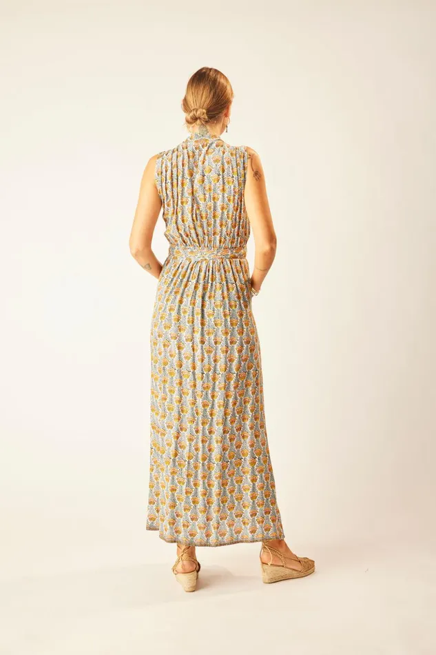 Nico Sleeveless Maxi Tulip Print French Blue Women Natalie Martin Dresses