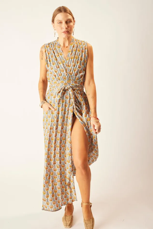 Nico Sleeveless Maxi Tulip Print French Blue Women Natalie Martin Dresses