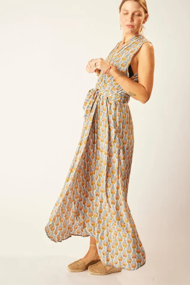 Nico Sleeveless Maxi Tulip Print French Blue Women Natalie Martin Dresses