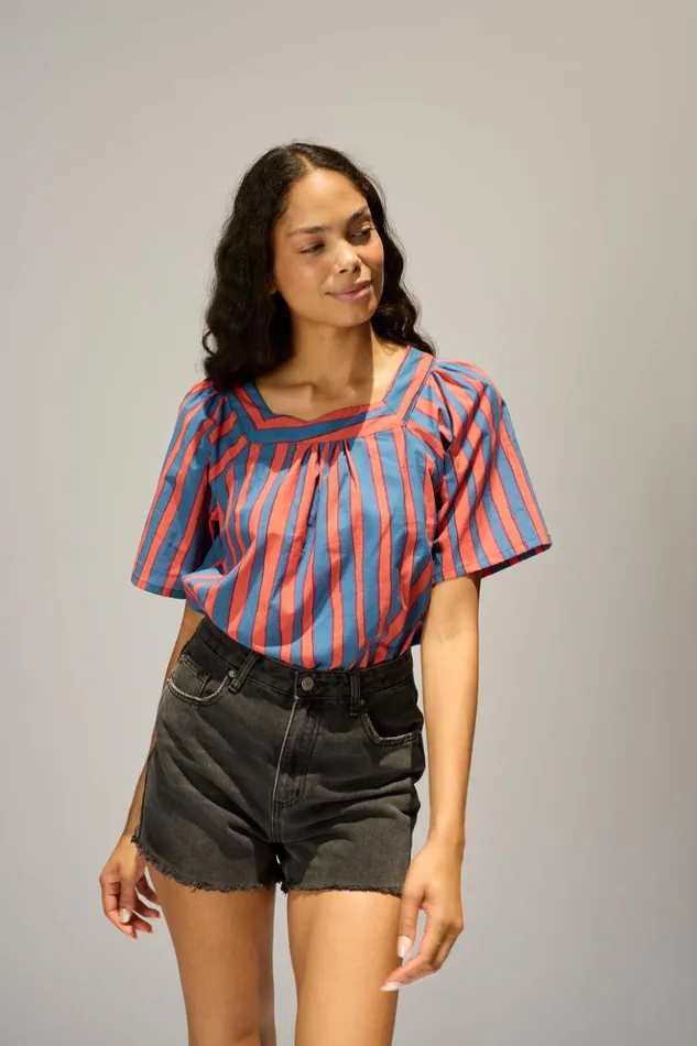 Nikki Top Batik Stripe Blood Orange Women Natalie Martin Tops