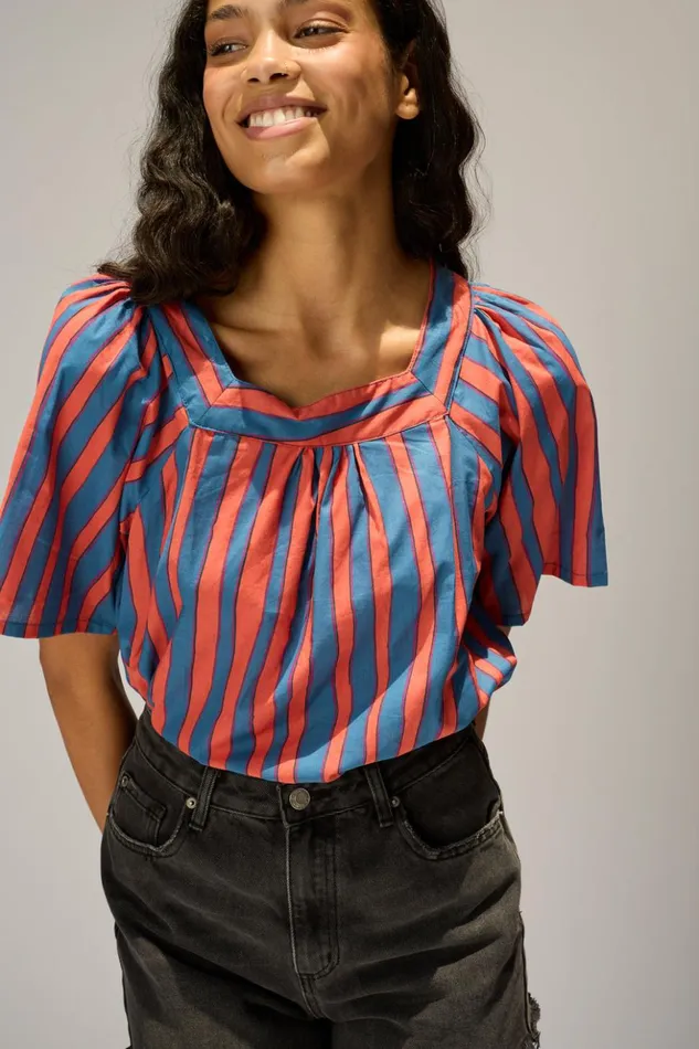 Nikki Top Batik Stripe Blood Orange Women Natalie Martin Tops