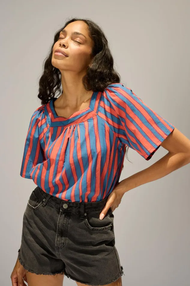 Nikki Top Batik Stripe Blood Orange Women Natalie Martin Tops