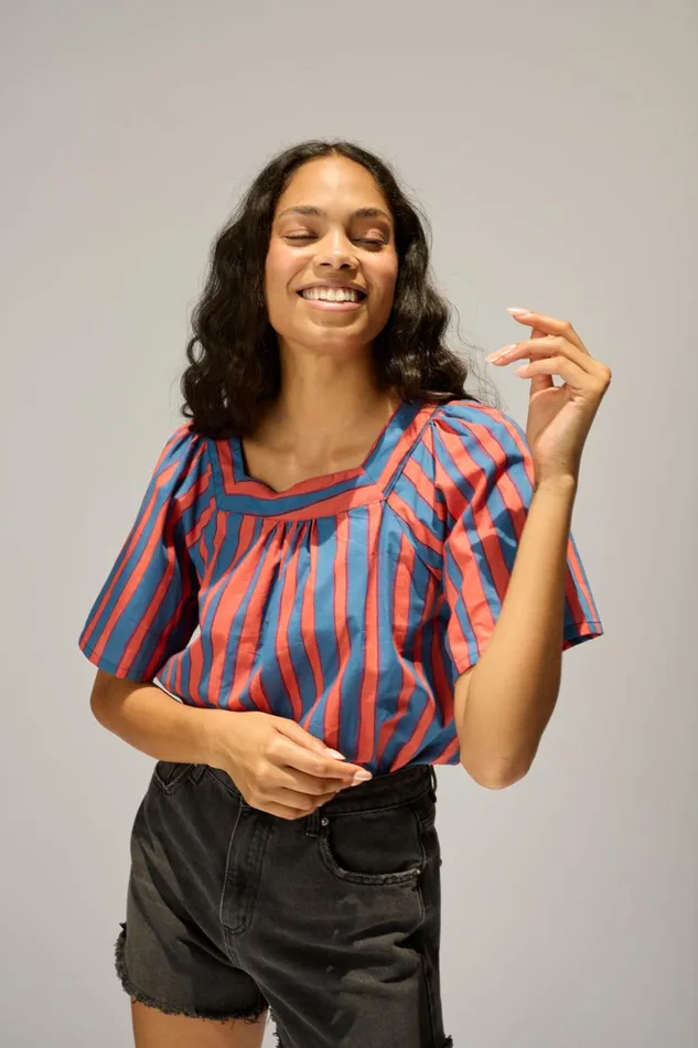 Nikki Top Batik Stripe Blood Orange Women Natalie Martin Tops