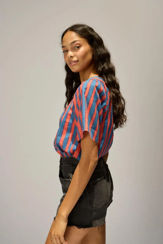 Nikki Top Batik Stripe Blood Orange Women Natalie Martin Tops