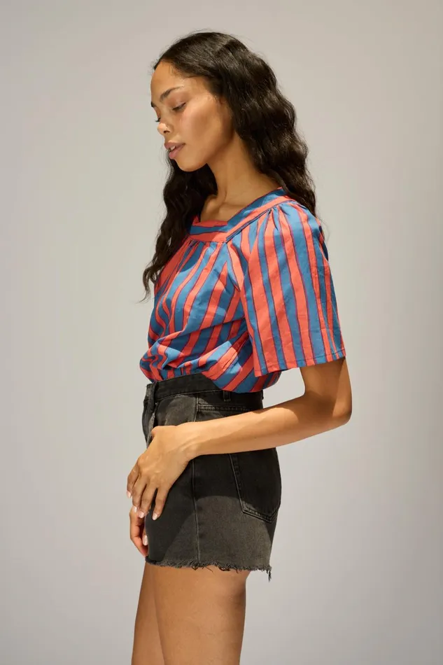 Nikki Top Batik Stripe Blood Orange Women Natalie Martin Tops