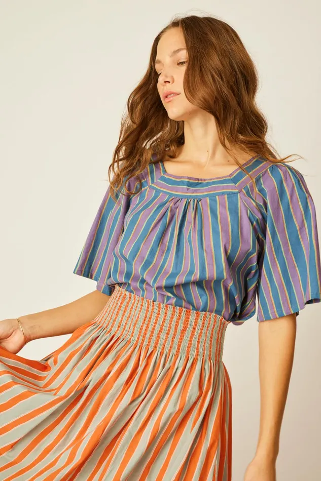 Nikki Top Batik Stripe Lavender Women Natalie Martin Tops
