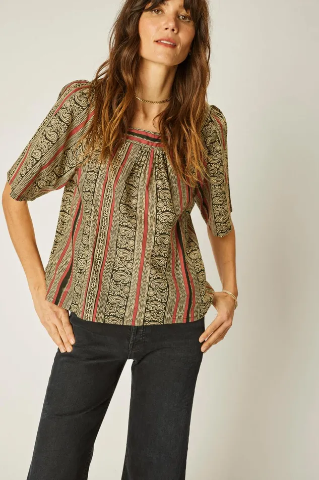 Nikki Top Paisley Stripe Black Women Natalie Martin Tops