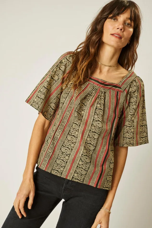Nikki Top Paisley Stripe Black Women Natalie Martin Tops